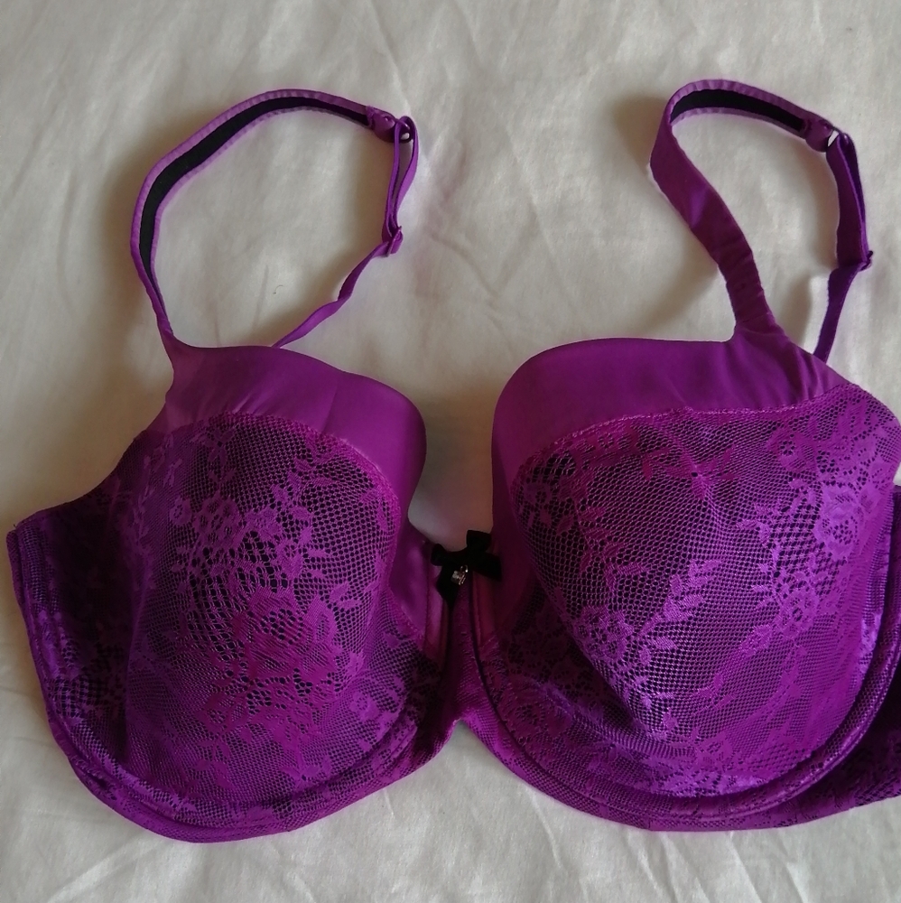 Purple Satin Lace Padded Bra
